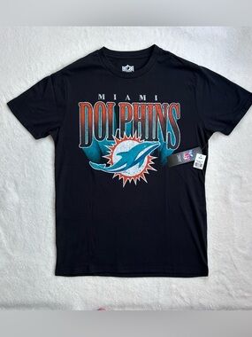 NFL Miami Dolphins Black Graphic Team Tee with Teal & Orange Logo Size Medium